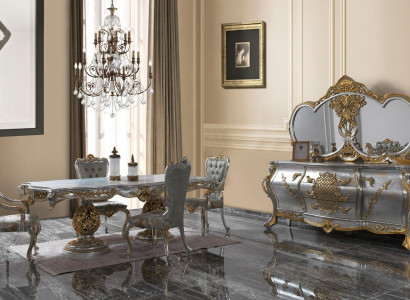 Dining set dining room dining table chairs wood set 11-piece gray baroque sideboard